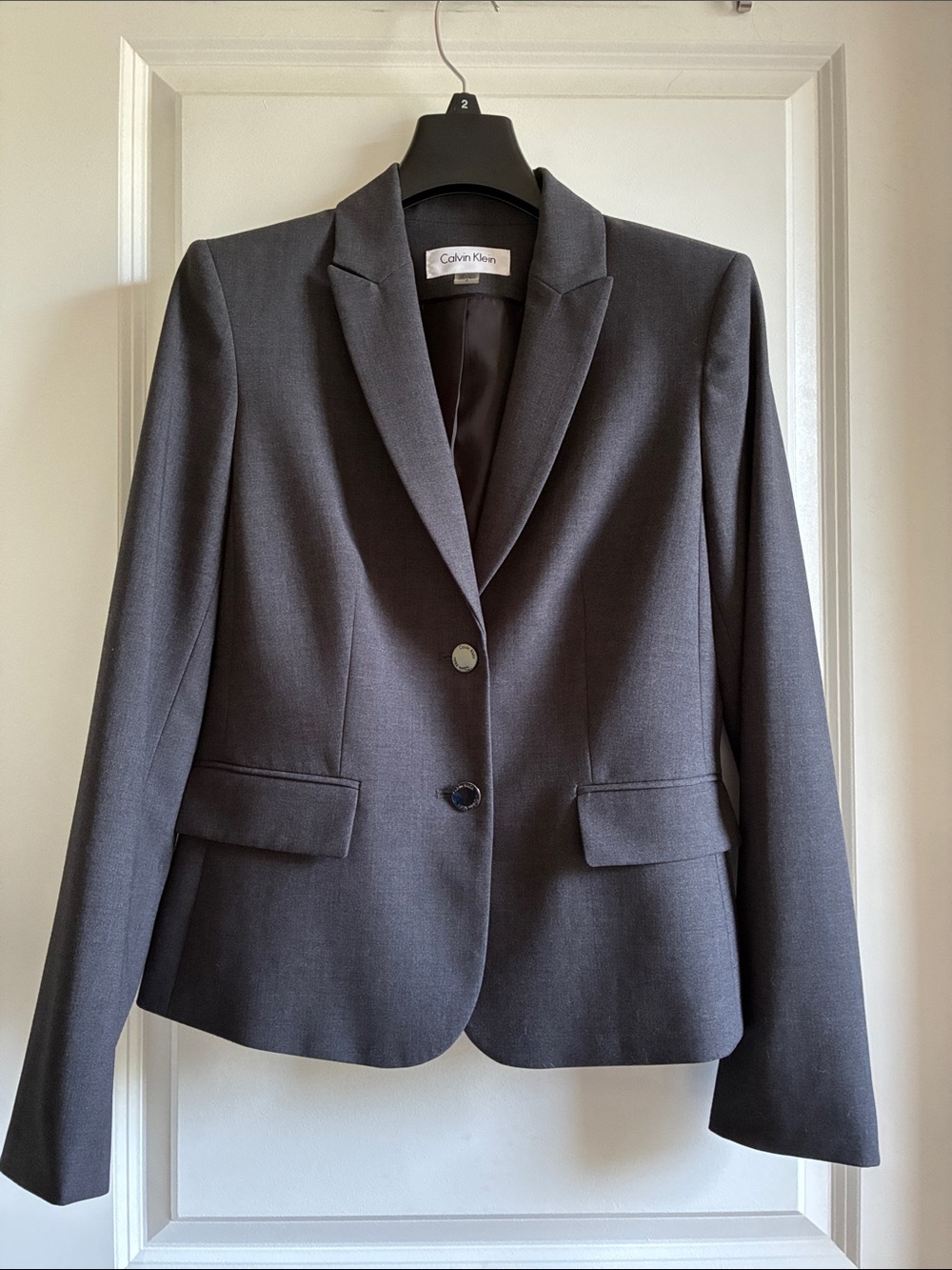 Calvin Klein Blazer Women's Gray Suit Jacket. Two-Button, Tailored